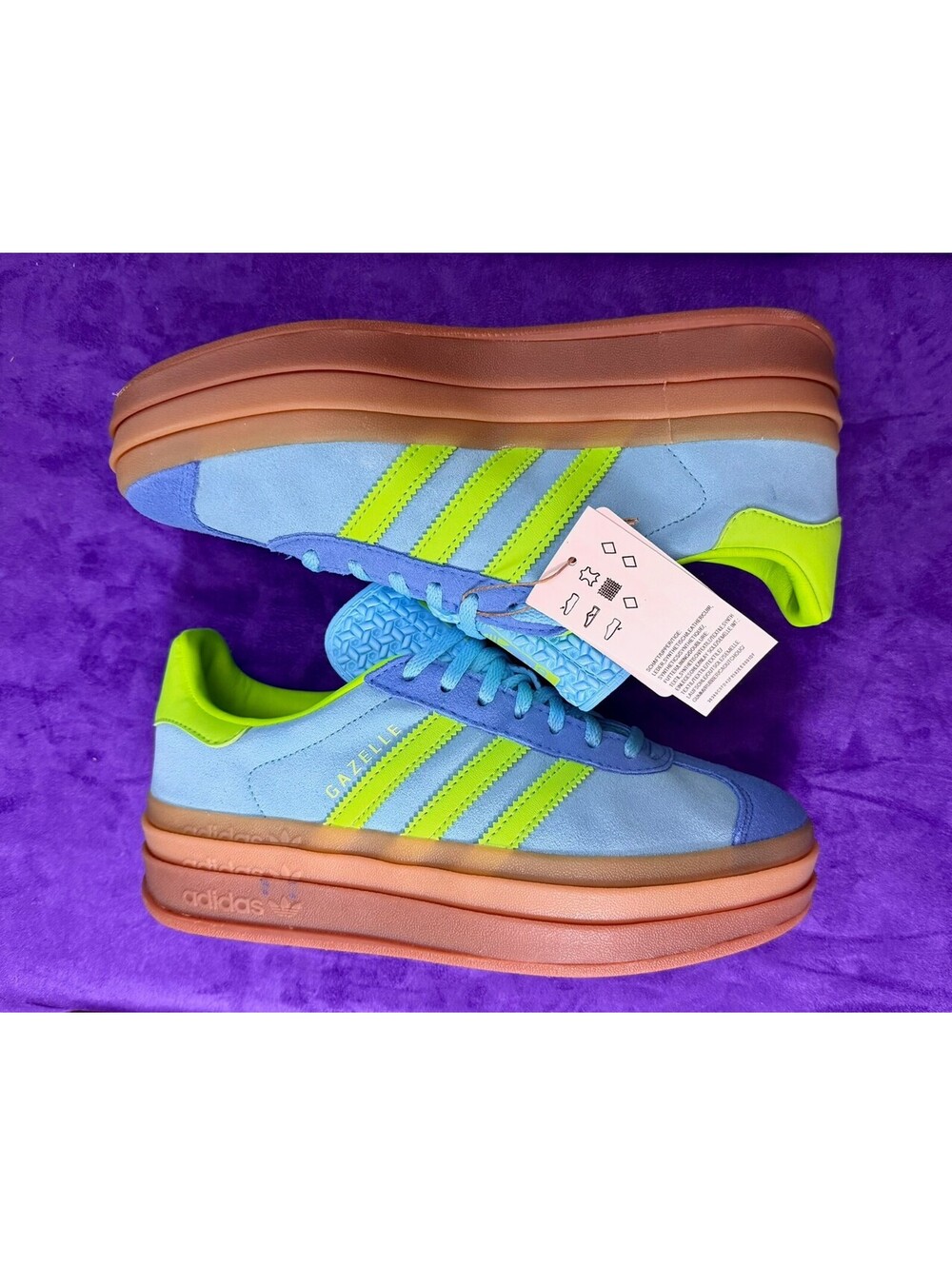 adidas Gazelle Bold W Blue Glow Screen Green Size 7.5 JS3896